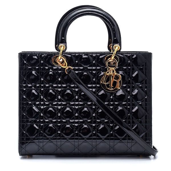 Christian Dior - Black Patent Cannage Leather Medium Lady Dior Bag